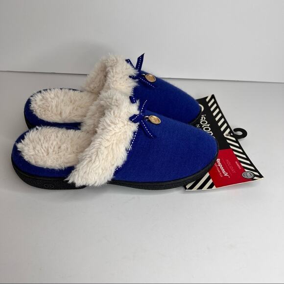 Isotoner ResponsiV royal blue faux fur lined closed toe slip on slippers 8 NEW - Picture 3 of 9